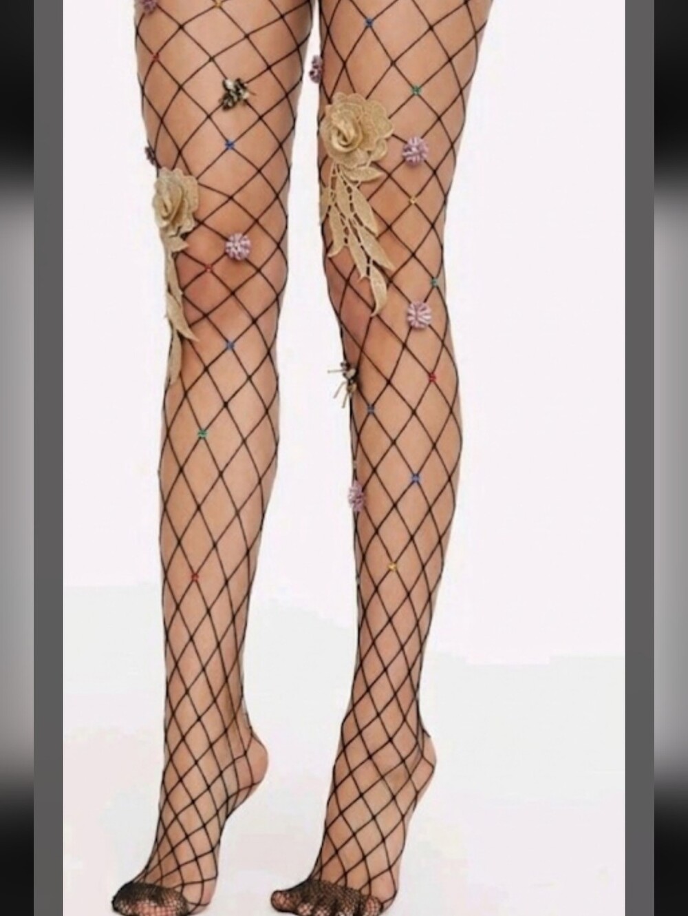 Transparenze Black Fishnet Embroidered Applique Crystals Festival Boho 1 Size
